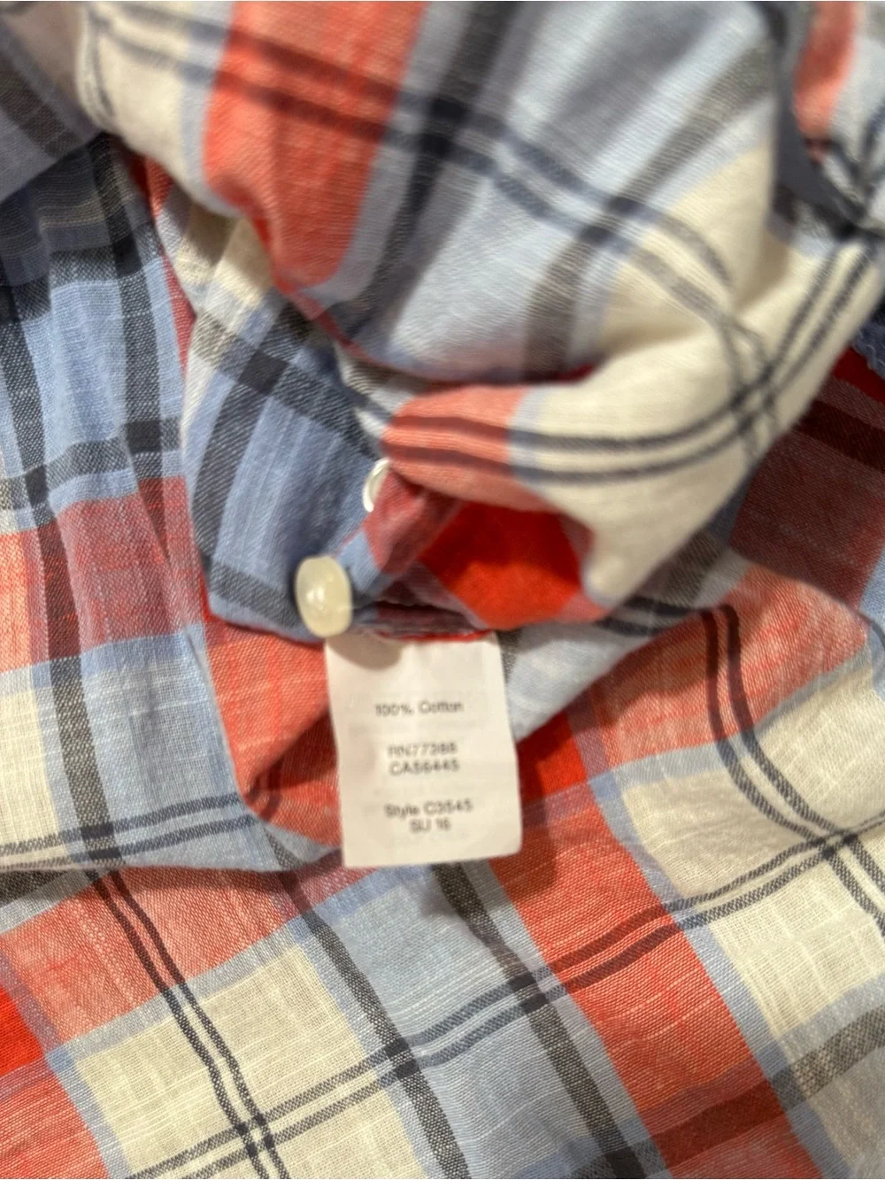 J Crew Factory Women’s Small Blue Red Plaid Gauze Cotton Popover Long Sleeve Top